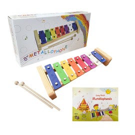MIFS Wooden 8 key Xylophone Well Tuned Glockenspiel Metallophone with Colorful Metal Keys with Engraved Notes