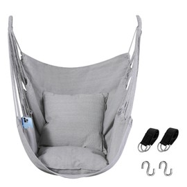 Goutime Hammock Chair, Boho Hanging Rope Ceiling Swing, Macrame Hanging Swinging Chair for Indoor,Outdoor,Bedroom,Outside,Garden,Balcony,Yard,Deck,Max 330 Lbs (Gray)