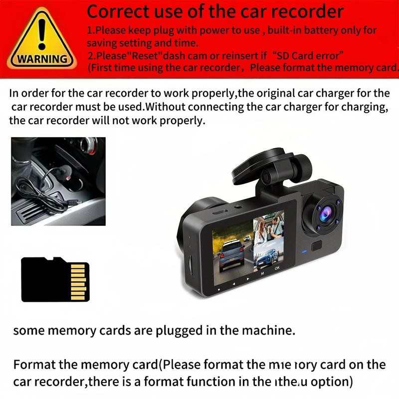 BCUOZ 3 Channel Dash Cam Front and Rear Inside, 1080P