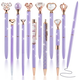 IBEQUEM 12 Piece Ballpoint Pen Set, Purple Glitter Metal Ballpoint Pen with Black Ink Retractable Pens Gift for Women Girls Bridesmaid Wedding