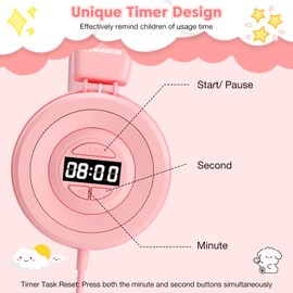 Bywulanda USB-C Kids Headphones with Digital Timer, 85/94dB Volume Limit Portable Headphones for Kids, HD Stereo Sound, On-Ear Headset with Microphone for Toddler Classroom Study Tablet(Pink)