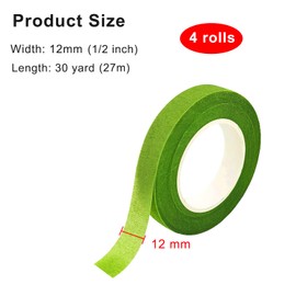 Pyrisuu - 4 rollos de cinta floral verde frutal, 1/2 pulgada de ancho para envolver ramo de boda, arreglo de flores, manualidades florales y suministros de bricolaje (30 yardas/rollo)