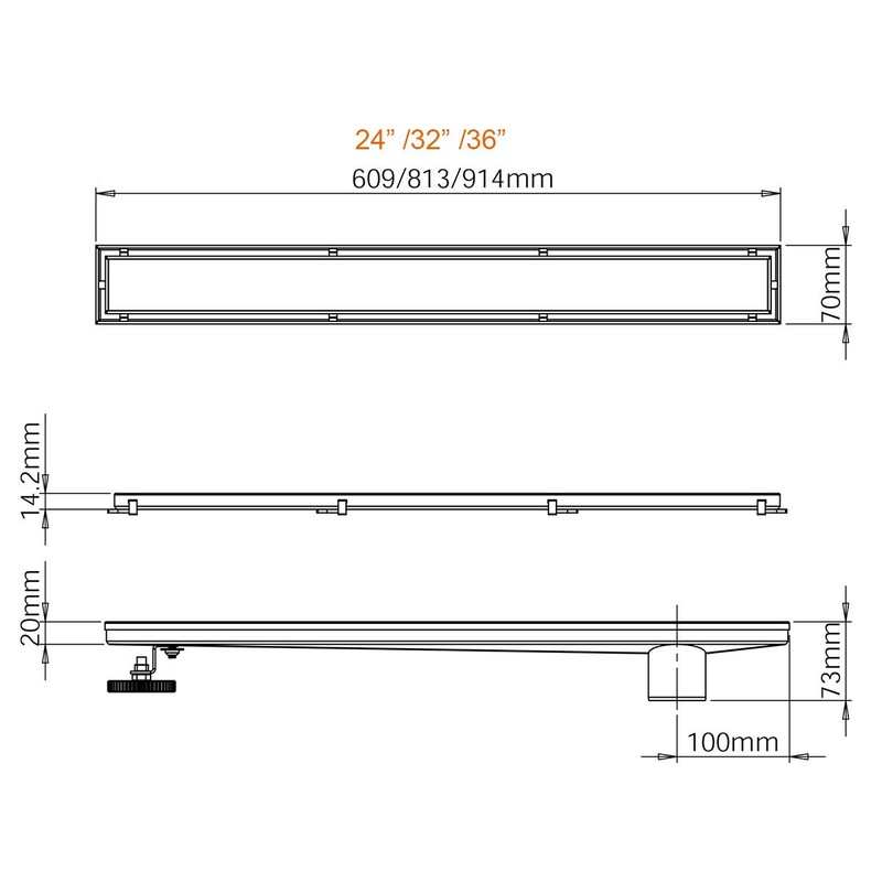 Neodrain 32-Inch Offset Linear Shower Drain with Tile insert Grate