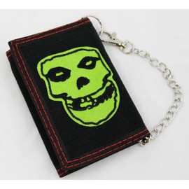 Misfits Green Skull Wallet Tri-Fold with Chain