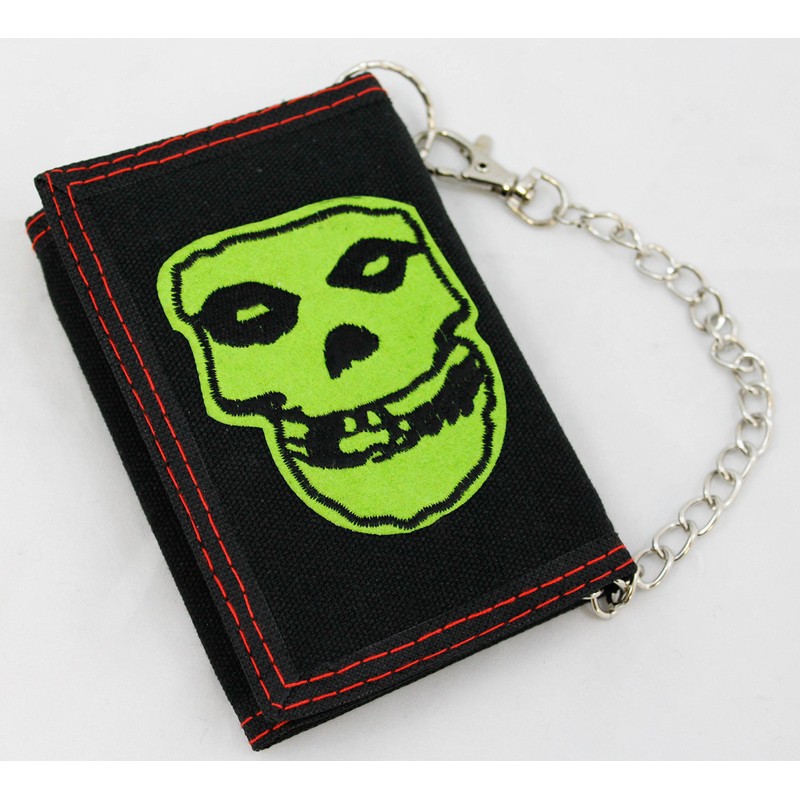 Misfits Green Skull Wallet Tri-Fold with Chain