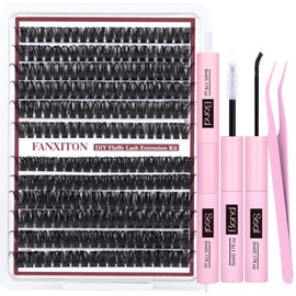Cluster Lashes Volume Lash Clusters D Thick Eyelashes Extensions 14-16mm Mix 80D+100D Individual Lashes Thin Band Lash Bond and Seal Tweezers for DIY Lash Extension Beginners