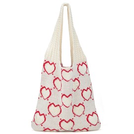 Purlriv Crochet Tote Bag for Women Summer Beach Knit Bag Shoulder Handbags Woven Aesthetic Large Boho Bag, Beige, One Size