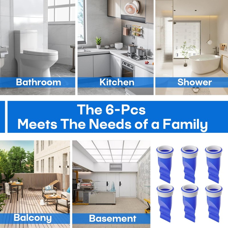 6-Pack Floor Drain Odor Stopper,2 Inch Blue Waterless Trap Seal