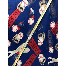 Fleece Fabric Printed *Baseball BAT Gloves and HAT Blue* by The Yard
