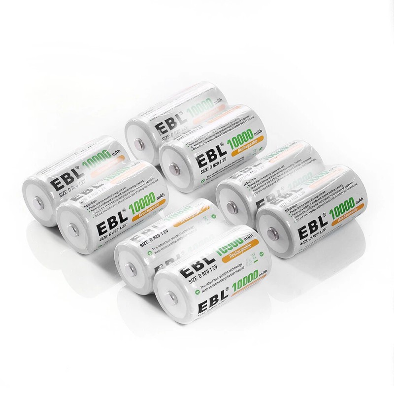 EBL D Cell Size NIMH Rechargeable Batteries 1.2V Battery +