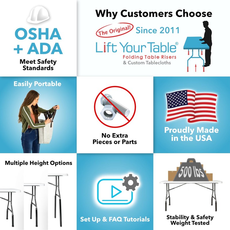 Lift Your Table® Folding Table Risers - Counter Height (Movable