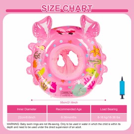 Baby Float 6-12-18-36 Months, Inflatable Baby Swim Ring with Safety Seat | Toddler Swimming Float for 1 2 3 Year Old, Soft Padded Design, Bath & Pool Accessories(Crab - Pink)
