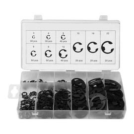300pcs Black Metal E Clips Snap Ring Shop Assortment, 3mm 22mm External Lock Snap E Ring Shaft Retaining Ring Circlip for Industrial Fasteners with Box