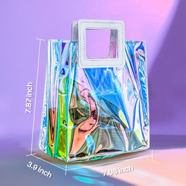 Holographic Small Gift Bag with Handles Iridescent Transparent Reusable Bags for Women Birthdays Weddings Party