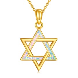 URONE Star of David Necklace 925 Sterling Silver Gold Plating Jewish Star Pendant Necklace Opal Jewelry
