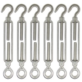 HEVERP M6 Stainless Steel Hook & Eye Turnbuckle, O to C Shade Turnbuckles, Shade Sail Hardware, Heavy Duty Wire Rope Tension, Antirust (6 PCS)