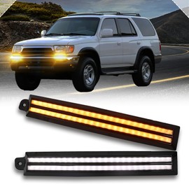 PGTOPONE Switchback White/Amber LED Front Side Marker Headlight Daytime Running Lamp Amber Sequential Turn Signal light Feature Compatible with Toyota 4Runner 1996-2002 Replacement Front Bumper Trim