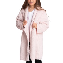 Mad Dog Sherpa Fleece Cardigans for Girls 5-12 Y, Cozy Kids Winter Fall Sweater Coats, Long Jacket for Home & Outdoor Wear, Pink, 7-8 Y