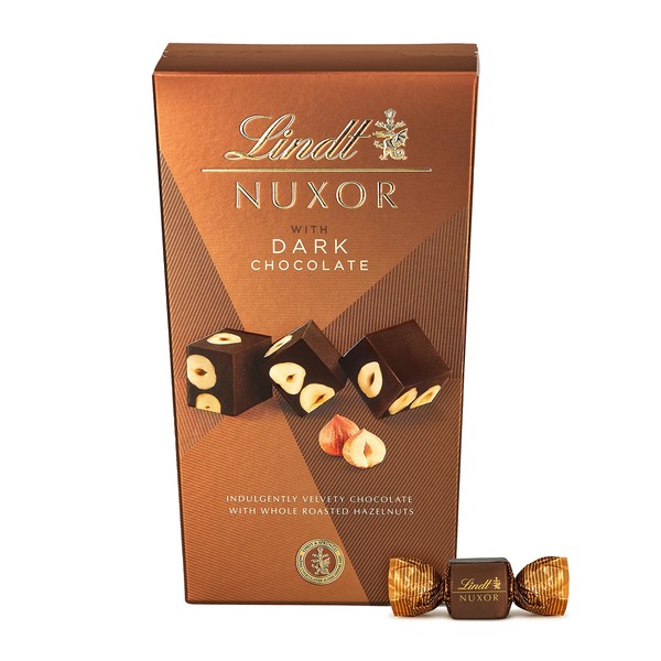 Lindt Nuxor Rich Gianduja Dark Chocolate Ganache With Whole Roasted Hazelnuts Box, 165g | Gift Present or Sharing Box for Him and Her | Christmas, Birthday, Celebrations, Congratulations, Thank you