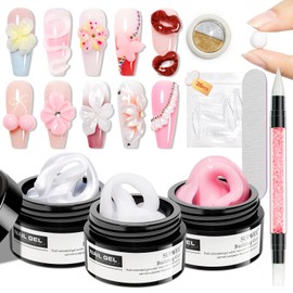 SUPWEE 3PCS Non-Stick Hand Hard Solid Builder Gel for Nail Art Molding Nails for Extension Carving Beauty Charms Home DIY Manicure(White & Pink)