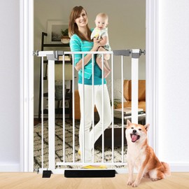 41 Inch Tall Baby Gate Auto Close Dog Gate Adjustable 29.92"-35.43" Wide Pressure Mounted Walk Through Swing Pet Gate for Doorways (White, 29.92"-35.43")