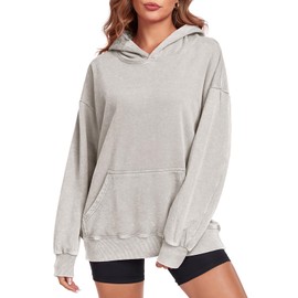 ATOFY Women's Oversized Hoodies Sweatshirts Vintage Acid Wash Cotton Baggy Spring Fall Outfits Pullover Tops(Beige,XL)