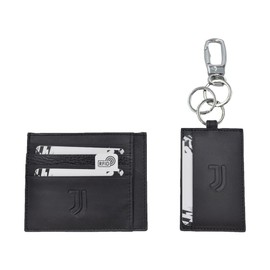 JUVENTUS Men's Juve 133446 100% Leather Credit Card Holder and Keyring Set Black, black