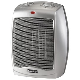 Lasko Desktop Electric Ceramic Space Heater with Adjustable Thermostat, 2 Heat Settings and Fan Only Mode, 9.2 Inches, Silver, 754200