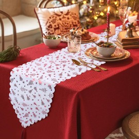 Christmas Table Runner, Christmas Table Centrepiece, Christmas Table Decoration, Xmas Table Decorations for Christmas Dinner Party, Red Table Runner White Table Runners for Table ( Red Xmas Tree)