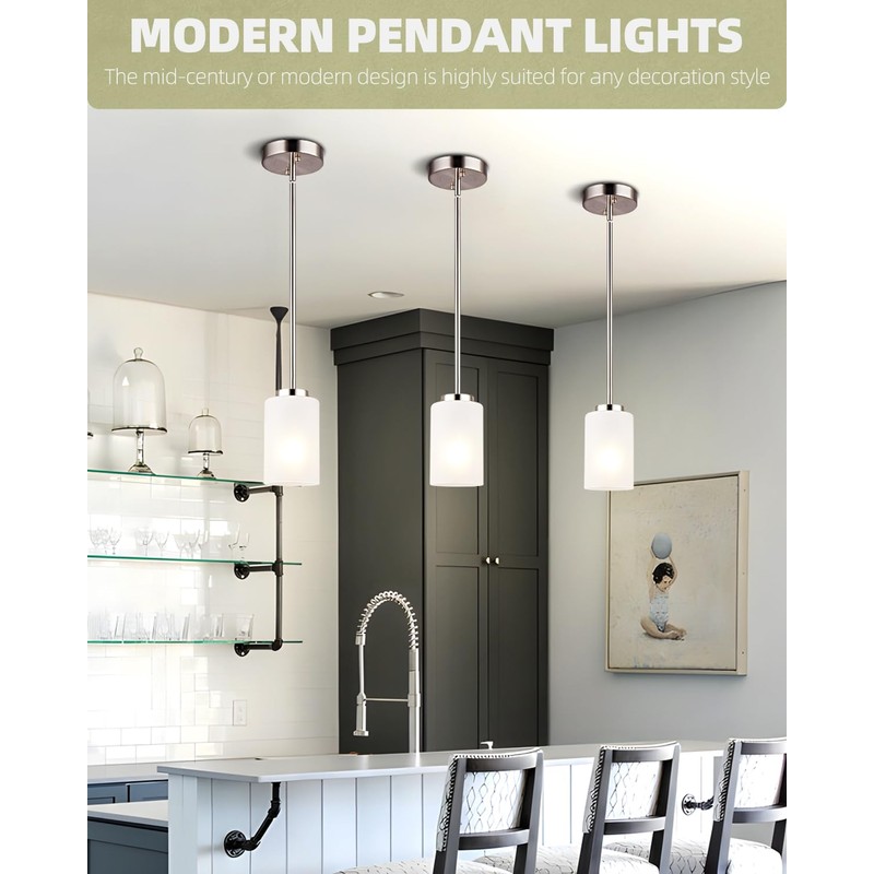 WYNEYET 3 Pack Mini Pendant Light, Brushed Nickel Hanging Ceiling