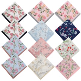 EEEKit Womens Vintage Floral Cotton Handkerchiefs Pack, 12PCS Lady Tea Party Hankies for Mother's Day Gifts, 17.5 X 17.5 In