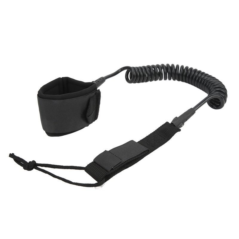 Surfboard Leash High Elasticity TPU Black Adjustable Coiled Surfing Leg