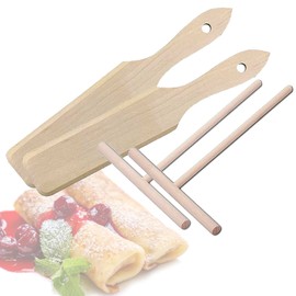 Smart-Planet Set of 2 crepe maker distributors and spatulas for pancakes, palate ham made of beech wood