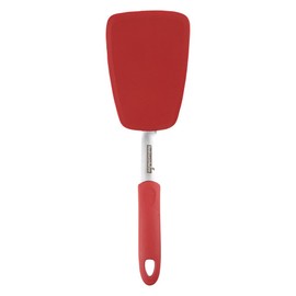 Restaurantware Comfy Grip 13.3 x 4 Inch Silicone Turner 1 Durable Cooking Turner - Stainless Steel Body Rubber Handle With Hole Red Silicone Flipper Spatula Tolerates Up To 446F Dishwashable