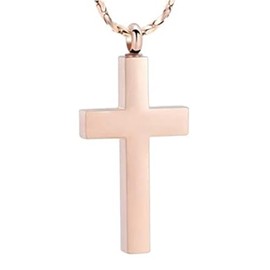Crystal Cross Necklace for Ashes - Stainless Steel Keepsake Cremation Jewellery - Religious Cross Memorial Urn Necklace for Pet Human Ash Pendant, Stainless Steel, No Gemstone