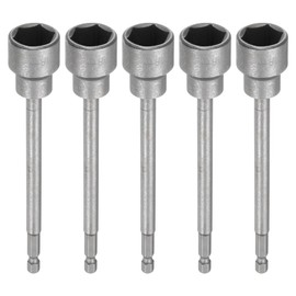 sourcing map 5pcs Nut Driver Drill Bit 18mm Metric Impact Socket 1/4" Hex Shank 6" (150mm) Extra Long Magnetic 6-Point Sockets Quick-Change CR-V Steel Bolt Setter for Power Drill Drivers