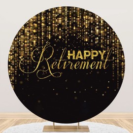 Yeele 7.5x7.5ft Happy Retirement Round Backdrops Cover Black and Gold Glitter Circle Background for Photogaphy Retirement Party Decorations Glitter Lights Congrats Retirement Photo Booth Props