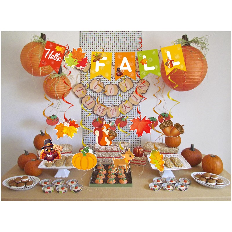 Hello Fall Banner Thanksgiving Fall Decoration Autumn Pumpkins Maple Leaves