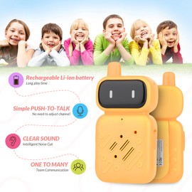 Mafiti Rechargeable Walkie Talkies for Kids 2 Pack Mini Robot Walkie Talkie Long Range 1 KMs 2 Way Radio Toddler Toys for 3-12 Year Old Boys Girls Indoor Outdoor Games(Yellow+Yellow)