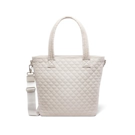 Simple Modern Quilted Tote Bag for Women | Medium Tote Purse with Compartments & Laptop Sleeve | Adjustable Crossbody Strap with Zipper Top and Pockets | Bag for Work School & Travel | Almond Birch