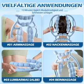 2 Stück Faszienmassagegeräte für Beine - Manuelle Beinmassagegeräte mit 23 Rollen, Faszien Relax Rollenmassage, Lymphdrainage GeräT Beine Bei LipöDem RäDern fuß Armmassage, für Ellenbogen, Wade, Blau