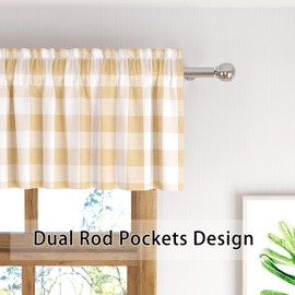 Short Curtains for Windows Treatment Buffalo Check Plaid Valances Gingham 2 Pack Tiers Rod Pocket Beige and White Farmhouse Decor Small Curtains Over Sink for Kitchen/Living Room 30 Inch Length