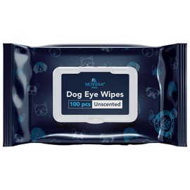 NOVEHA Dog Eye Wipes - Plant-Based Eye Wipes for Dogs - Formulated to Remove Eye Debris, Tear Stains & Eye Discharge - Safe, Convenient, and Large Unscented Wipes (100 Counts, Single Packaging)