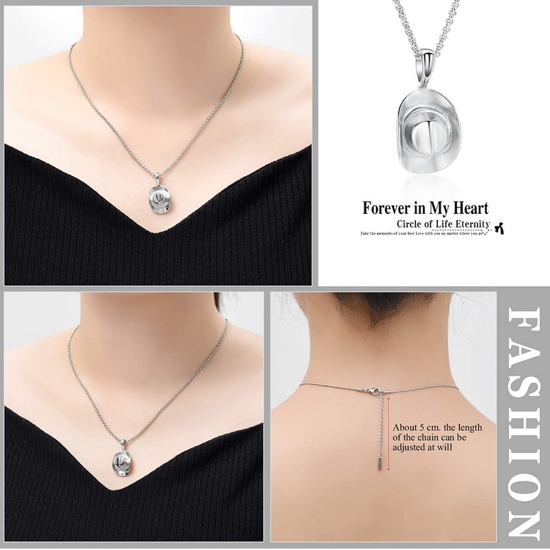 SS9721 Cowboy Hat Stainless Steel Cremation Urn Pendant Necklace Memorial
