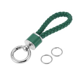 A ABSOPRO Car Keychain Universal Key Chain with Ring for Key Fobs for Home for Women Faux Leather Dark Green Silver Tone