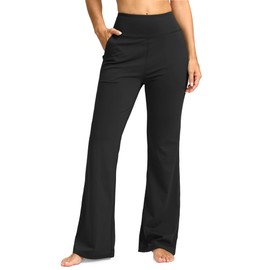 SANTINY Bootcut Pants for Women 28.5"/30.5"/32" Loose High Waisted Wide Leg Leggings Dress Work Flare Yoga Pants with Pockets (Black_30.5-XXL)