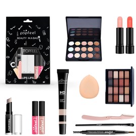 BrilliantDay 8 Pieces Multi-Purpose Makeup Set All-in-One Makeup Gift Set Cosmetic Palette Starter Kit Lip Gloss Blush Brush Eyeshadow Palette Highly Pigmented for Women Girls