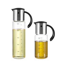 Extra Large Olive Oil Dispenser Bottle - Auto Flip Condiment Container With Automatic Cap and Stopper - Leakproof Vinegar Glass Cruet (300 ml and 500 ml a set)