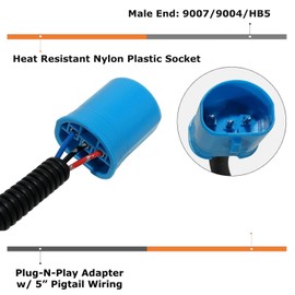 iJDMTOY Pair 9007/9004 Male/Female Extension Wire Harness Sockets for Automtive Driving Light, Fog Light, Retrofit, Off-Road Lighting, etc