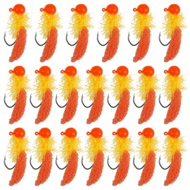 Crappie Jigs Fishing Lures Kit, 25/20pcs Marabou Jigs Heads with Maggot Tail Round Ball Fishing Jig Heads Hair Jigs Baits for Walleye Panfish Bass Fishing 1/8oz